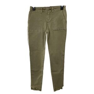 MONROW Women's Olive Army Green Pants Size 26 Raw Hem Side Stripe Chino